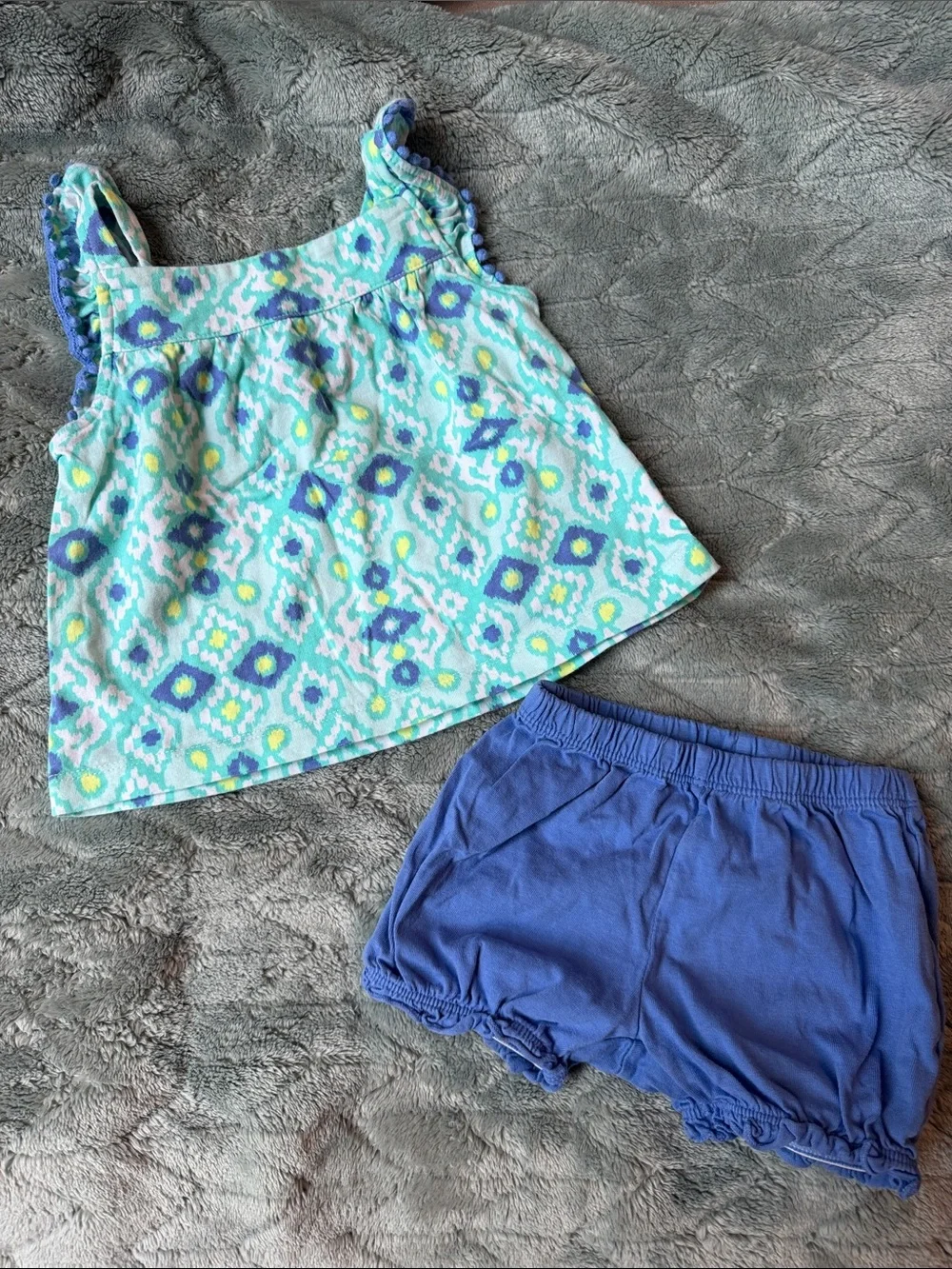 Carter's Mint Floral Romper with Purple Trim and Yellow Accents